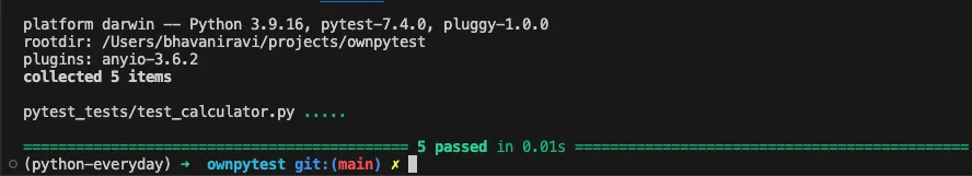 Screenshot of pytest running successfully
